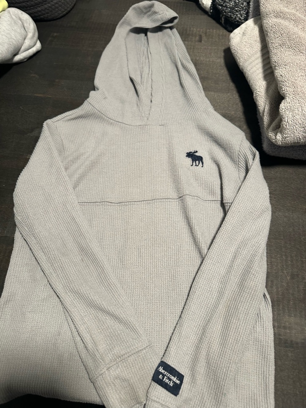 abercrombie kids gray waffle-knit hooded top